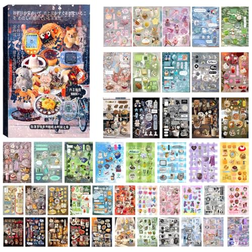 Image of 45-Sheet Japanese Sticker Book with 800+ Kawaii Manga, Retro Aesthetic Scrapbook and Journal Stickers for Planners, DIY Crafts, Kids Scrapbooking and Creative Decoration (#F)