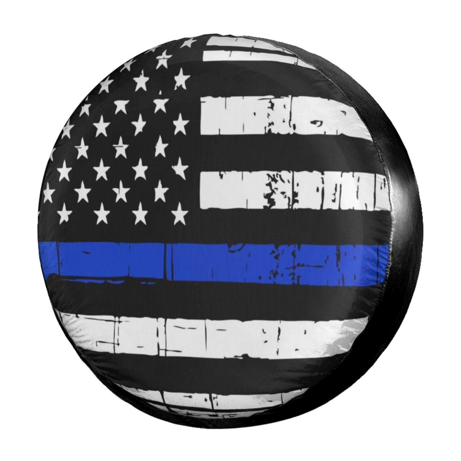 Foruidea Blue Lives Matter Letter America Flag Blue Line Spare Tire Cover Dust-Proof Wheel Tire Cover Fit Trailer, RV, SUV and Many Vehicle 17 Inch