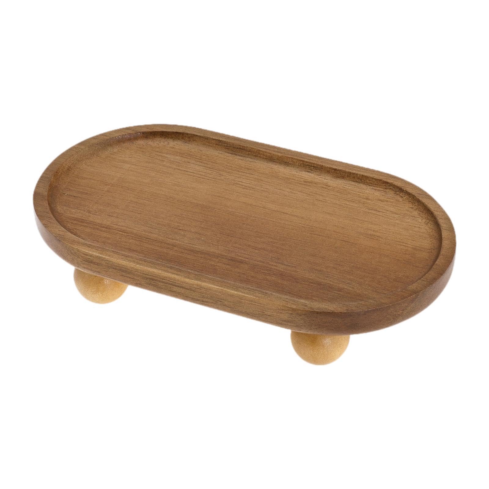 Baoblaze Wooden Riser Tray Pedestal Stand Platter Decorative Plate Holder Jewelry Candle Tray Wooden Soap Dish Trays for Display for Sink Living Room Birthday Candle Wedding, Short Oval