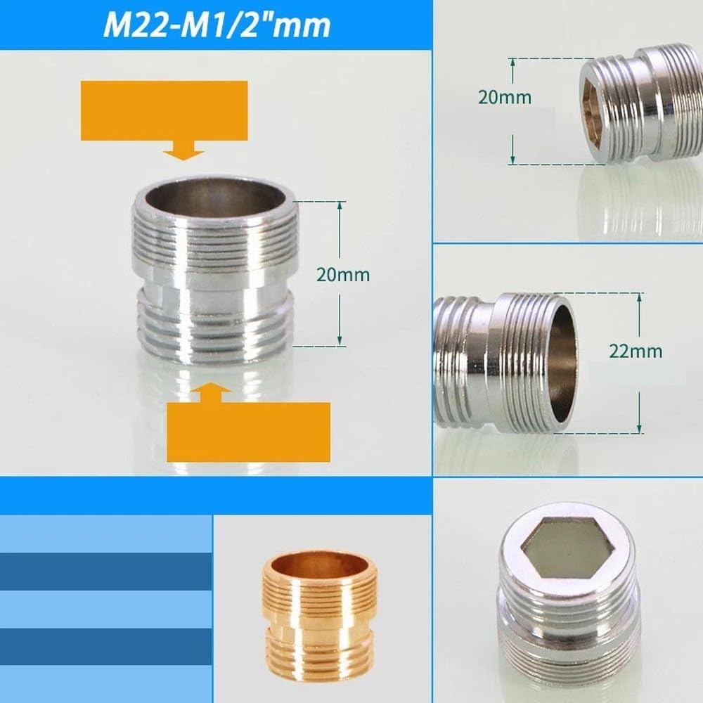 Connettore aeratore per rubinetto in ottone da M20 M22 M24 a 1/2" 3/4" - Filettatura fine/grossa maschio e femmina | Risparmio rubinetto cucina