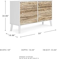 Vista 3 de Signature Design by Ashley Piperton - Cómoda de 6 cajones, color blanco y marrón claro Natural/ blanco