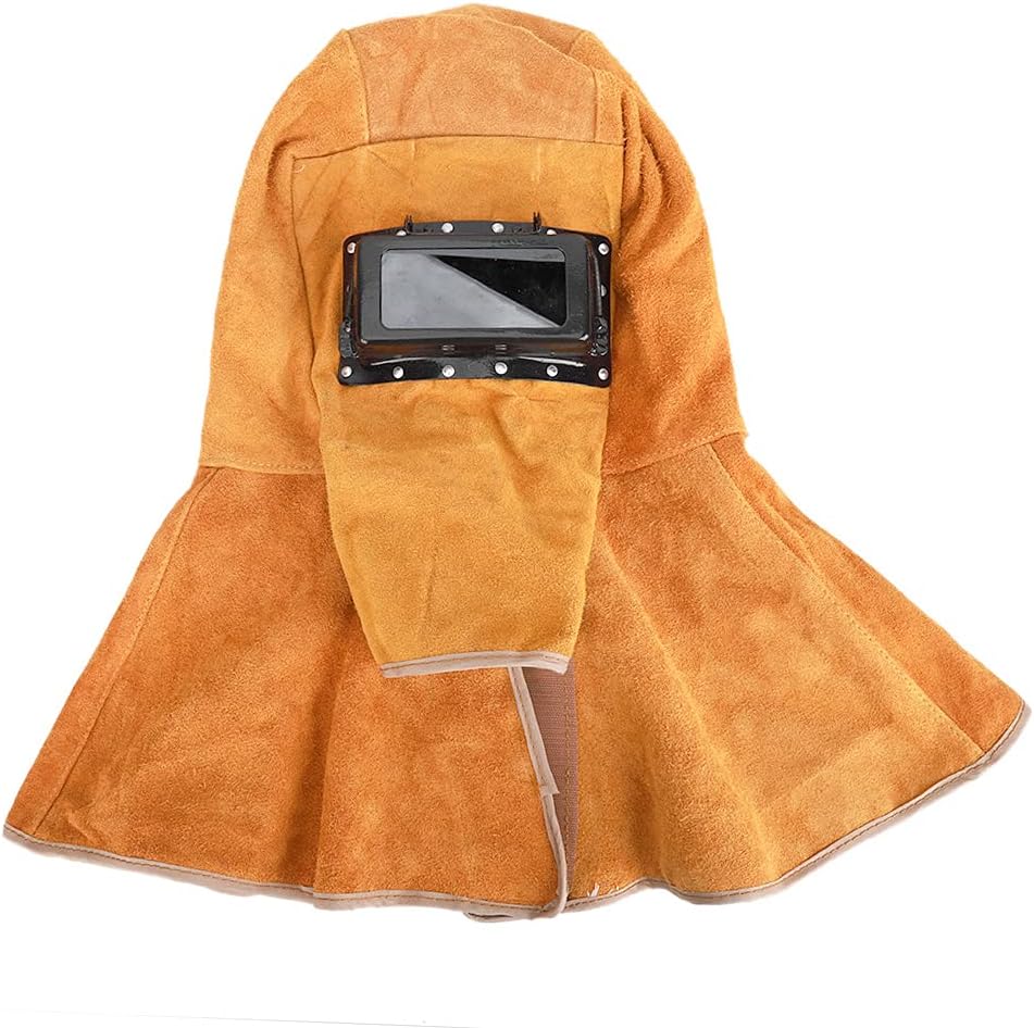 Neck Protective Guard Cowhide Welding Helmet, Multipurpose Shawl Solar Auto Darkening Flame Resistant Anti-Spatter Heat Insulation Face