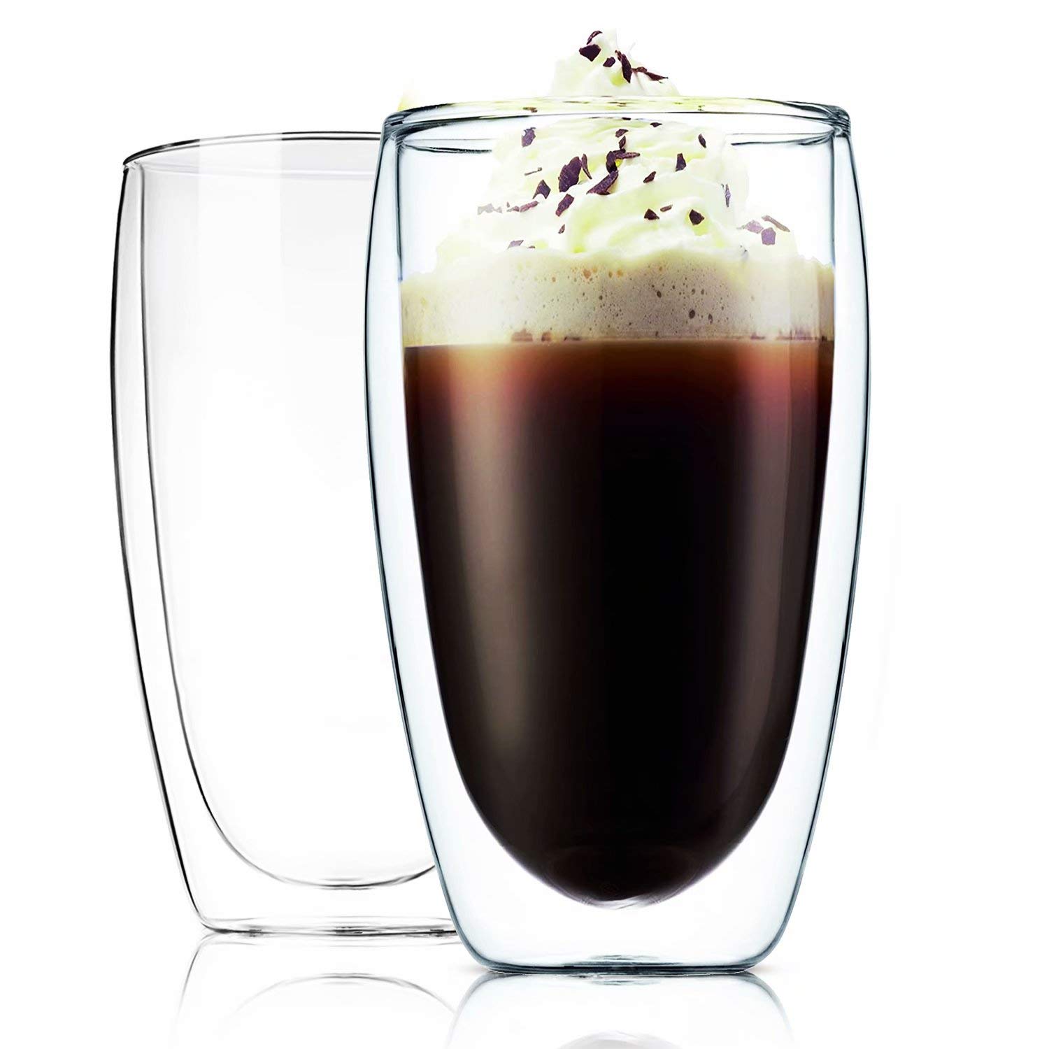 Cicike Double Walled Glass Coffee Mug | Glasses Iced Coffee Cup | Espresso Cup | Smoothie Cup | Espresso Shot Glasses | Drinking Glasses for Hot Beverages | Set of 2 | 15oz./400ml