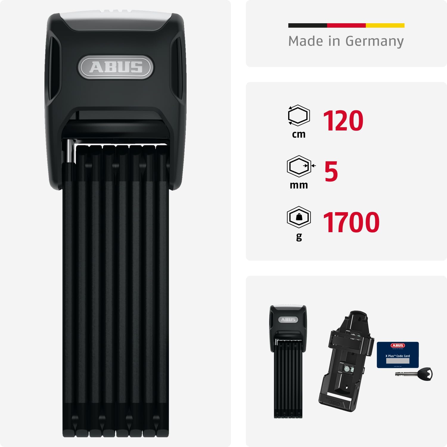 ABUS Faltschloss Bordo Alarm 6000KA SH mit Halterung – Fahrradschloss aus gehärtetem Stahl – mit 100 dB Warnton und XPlus Zylinder – ABUS-Sicherheitslevel 10