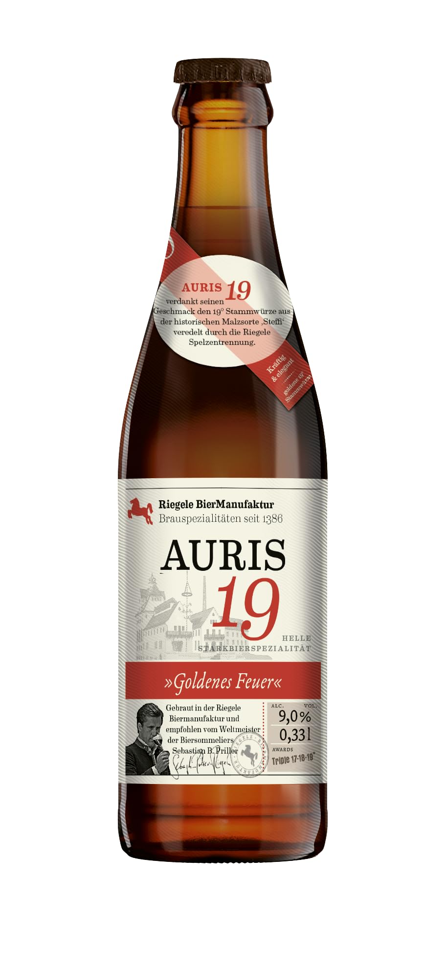 Riegele Geschenkbox Auris 19 - Goldenes Feuer - Das malzige Starkbier, Craft Beer aus Bayern (8 x 0,33l)