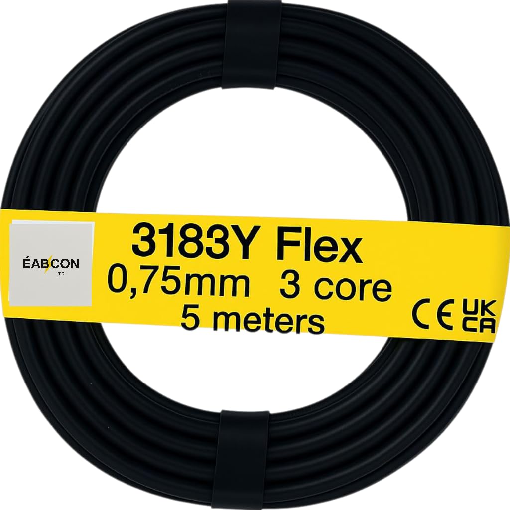 3 Core Black Flex Cable, 5 Metres, 3183Y (0.75mm²)