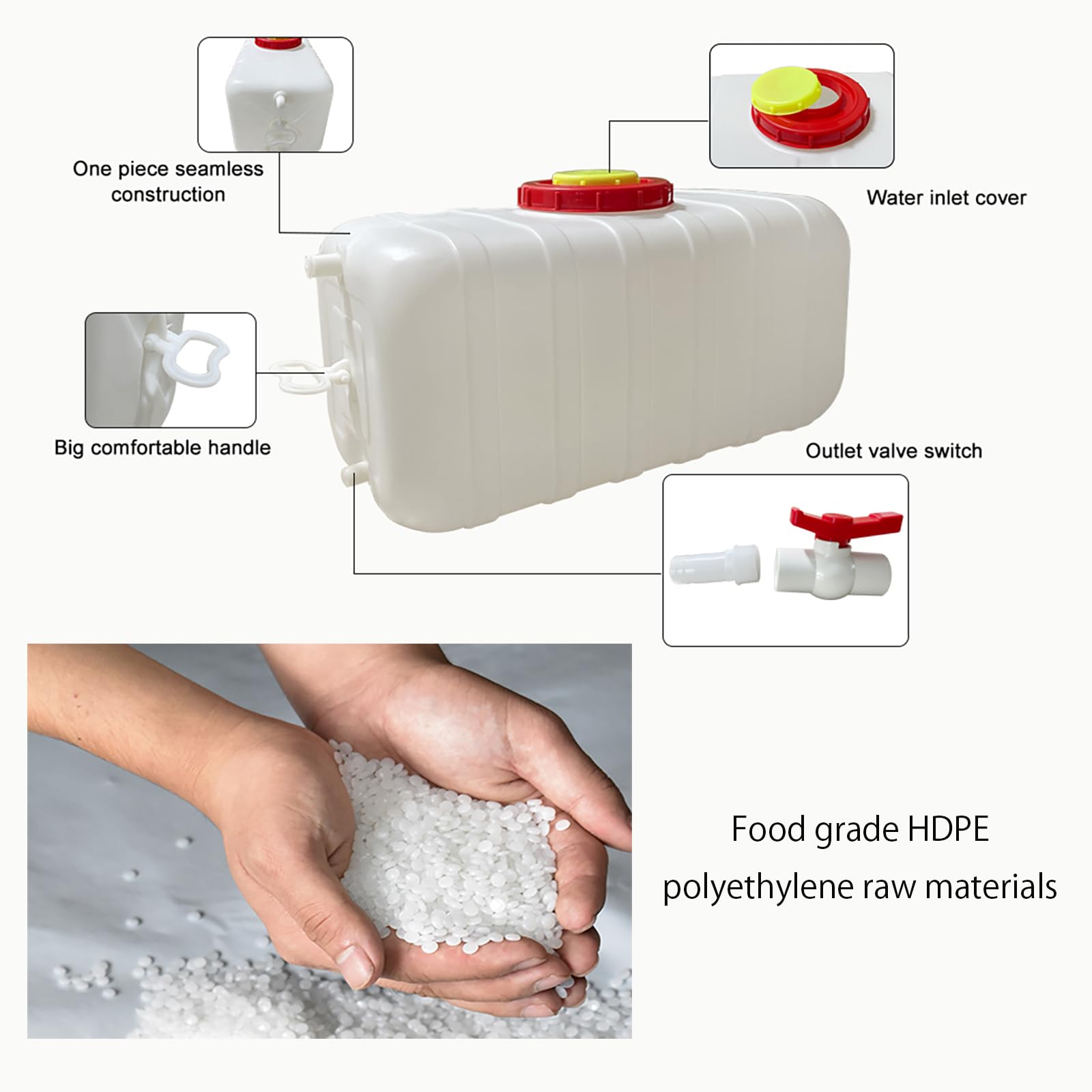 Réservoir D'eau Rectangulaire 30L / 8 Gallons – Qualité Alimentaire HDPE – Robinet Inclus – Camping, Randonnée, Urgence