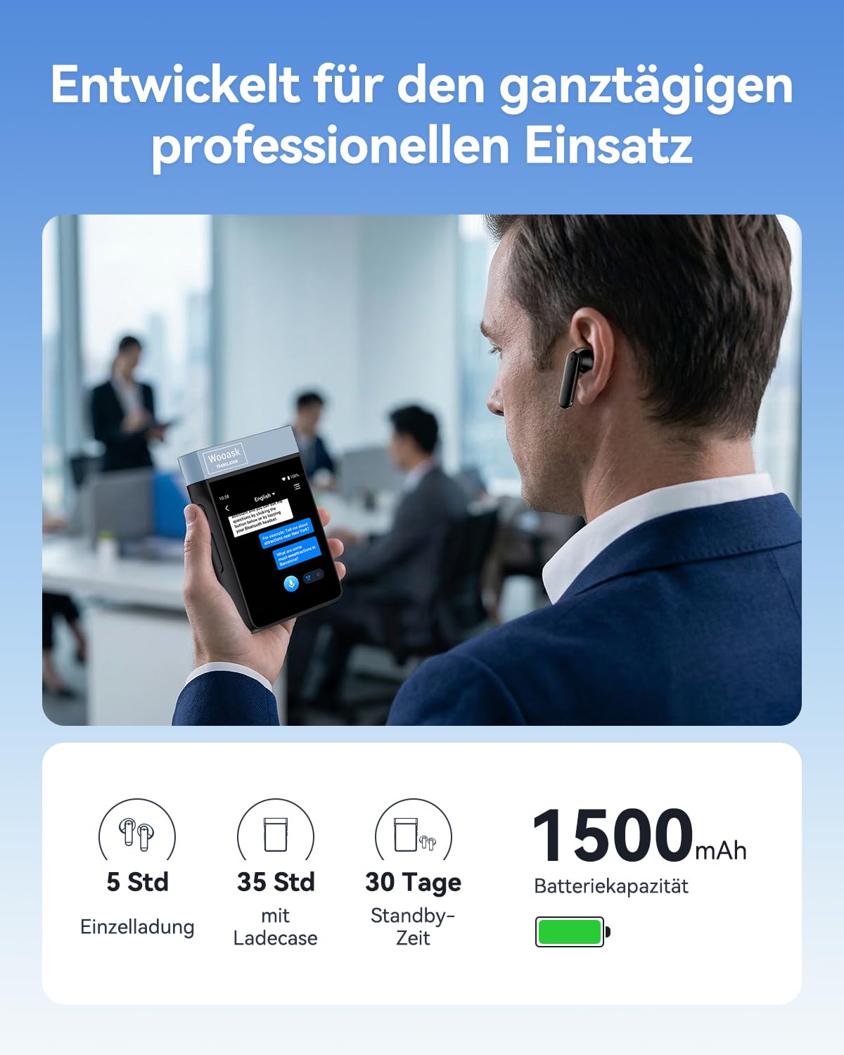 Wooask A9S Übersetzer KopfhöRer In Echtzeit Mit Chatgpt, Keine App Erforderlich, Sprachübersetzer Offline mit Kamera für globale Unternehmen und digitale Nomaden (Schwarz, WiFi-Version)