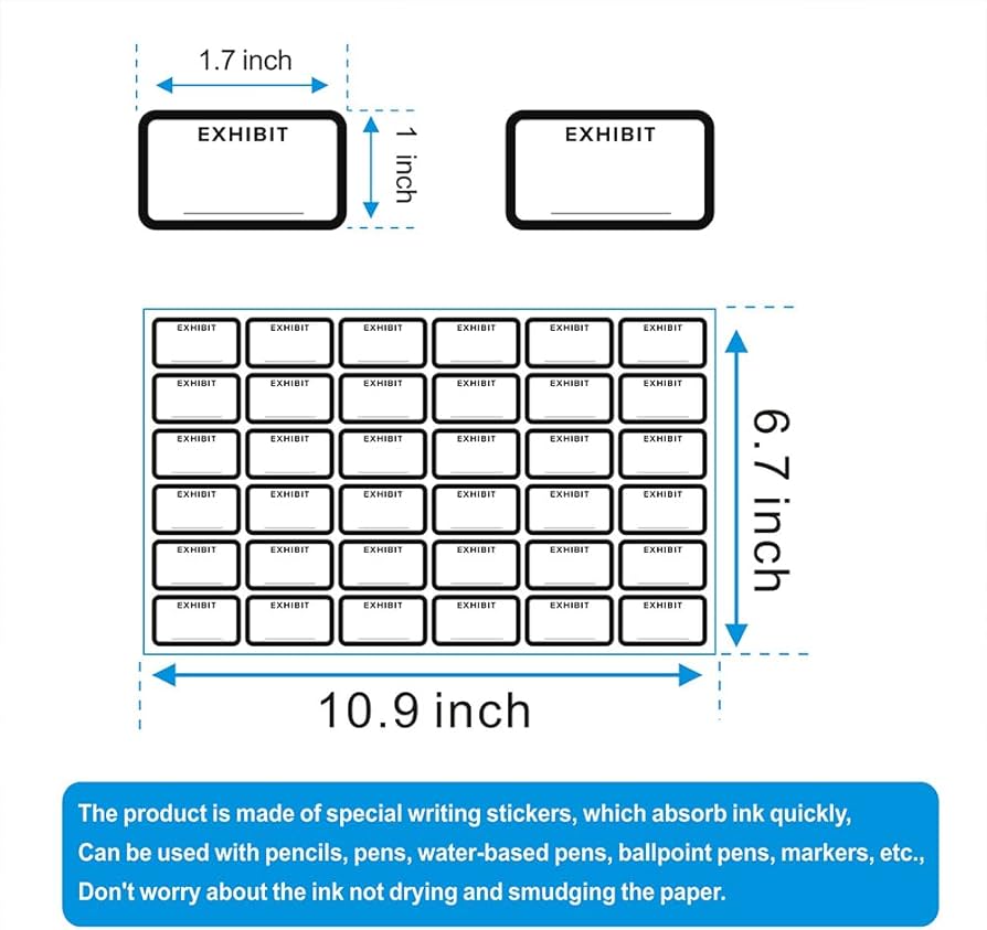 Amazon.com : 1000 Pcs Legal Exhibit Labels 1.73 x 1 Inches White Exhibit Labels Stickers, Exhibit Stickers for Offices, Courts, Legal Documents - Blank File Folder Labels Tabs - Report Dividers : Office Products amazon-com-1000-pcs-legal-exhibit-labels-1-73-x-1-inches-white-exhibit-labels-stickers-exhibit-stickers-for-offices-courts-legal-documents-blank-file-folder-labels-tabs-report-dividers-office-products