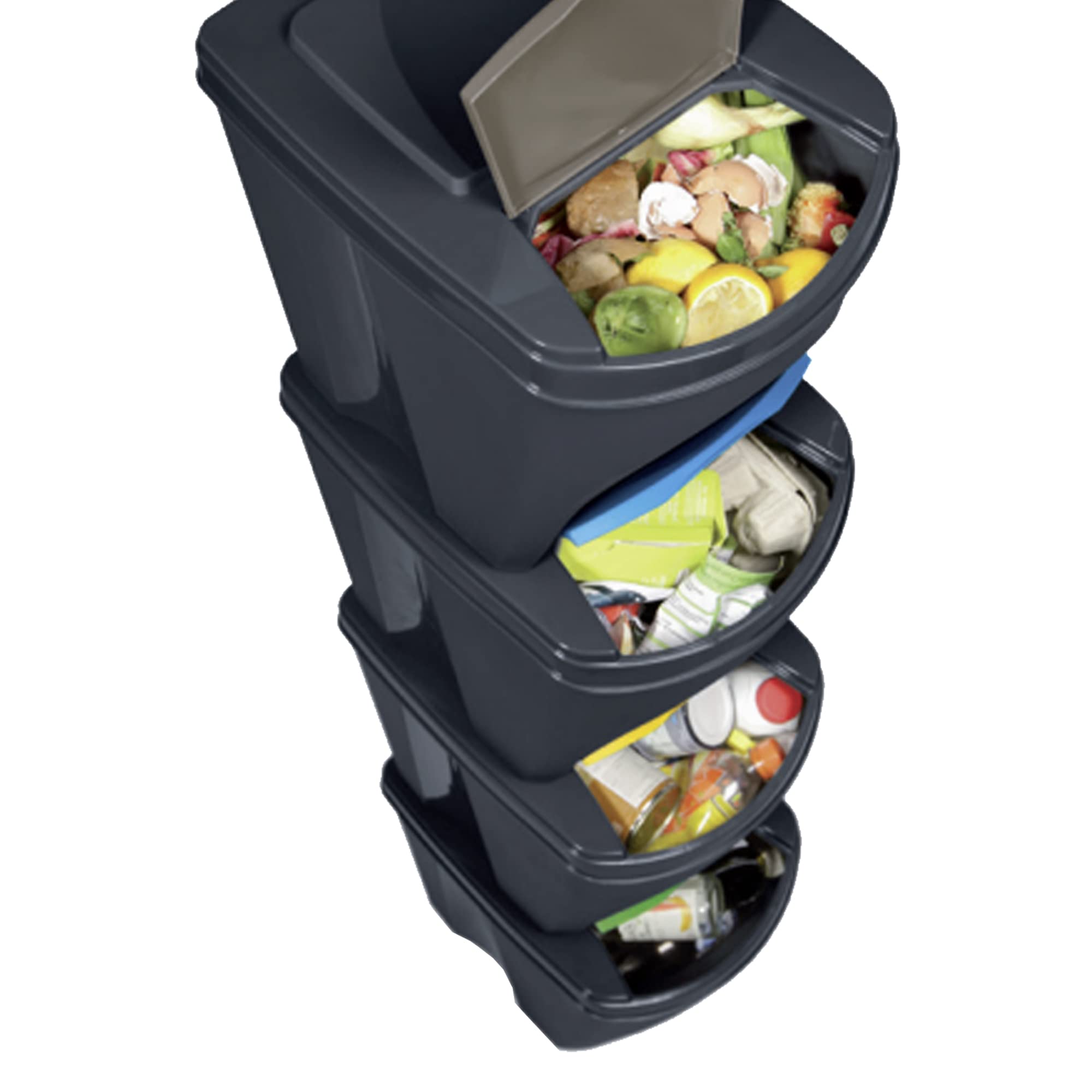 Set de 4 Cubos de Basura KEDEN SORTIBOX para Reciclado, Gris, Volumen 4x25L