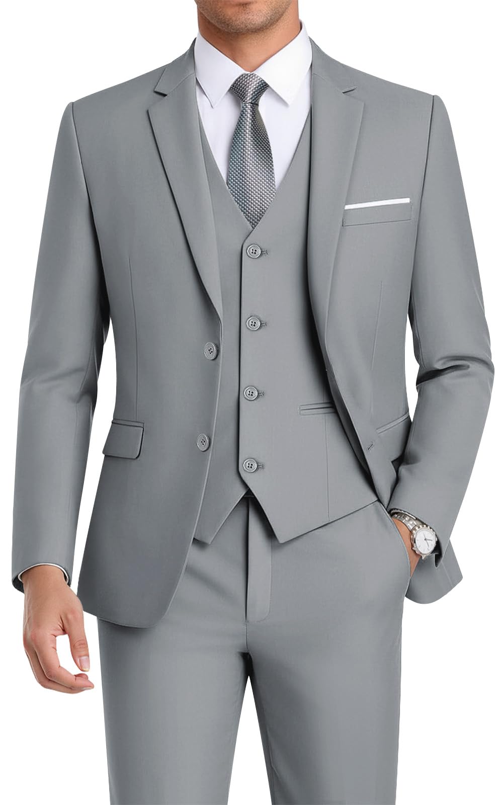 WEEN CHARMMen's 3-Piece Slim Fit Suit Set-2-Button Blazer,Vest & Pants-Formal Wedding,Prom,Party & Business TuxedoGlobal Recycled StandardGlobal Recycled StandardGlobal Recycled Standard