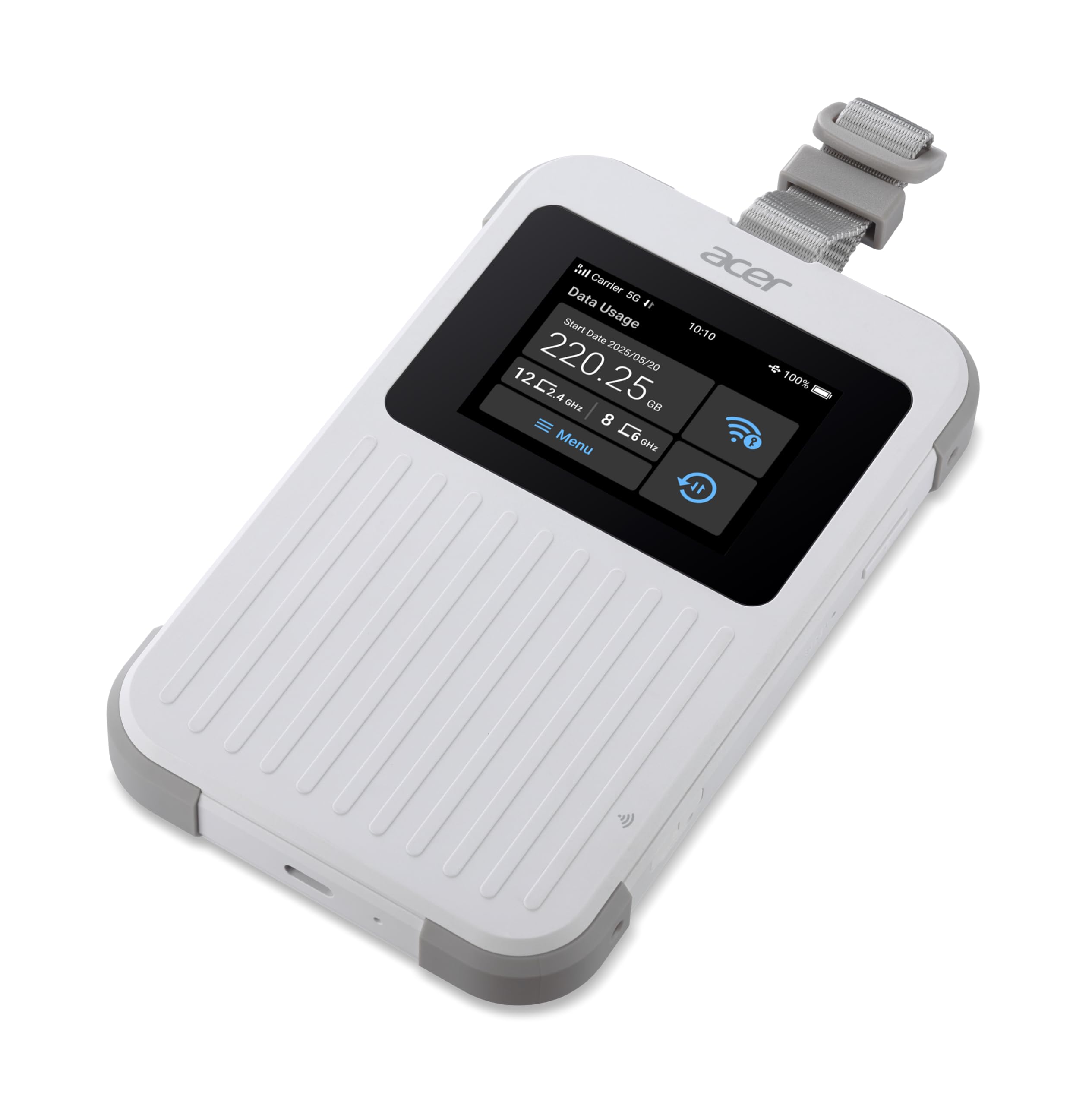 Acer, Connect M6E, Mobiler 5G Wi-Fi Hotspot, Globales 5G, TRI-SIM-Unterstützung, Wi-Fi 6E, Tri-Band, bis zu 20 Geräte, Touchscreen, Weiß