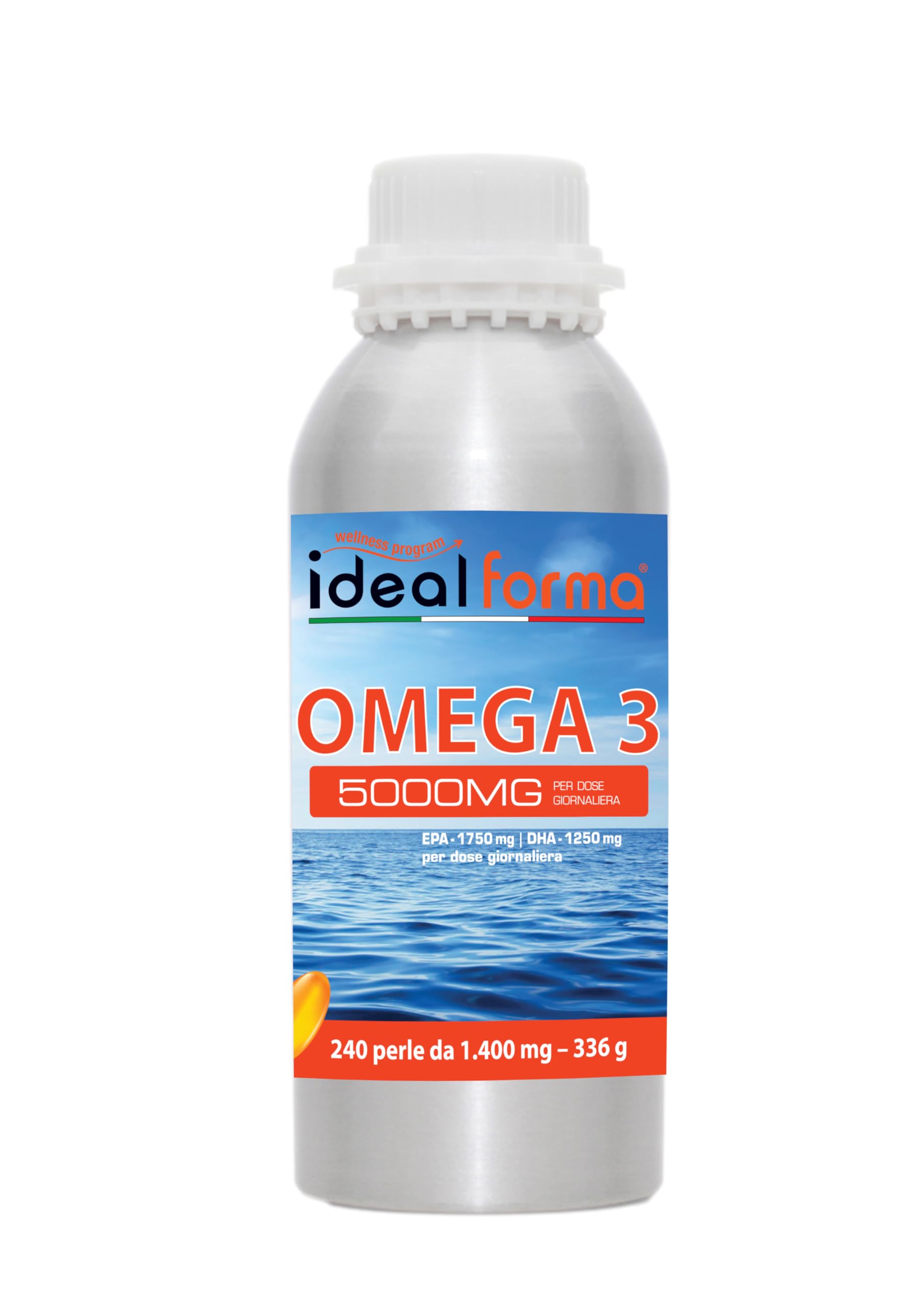 Omega 3 olio di pesce Idealforma 240 perle ad elevata concentrazione - senza ritorno di gusto - flacone di alluminio