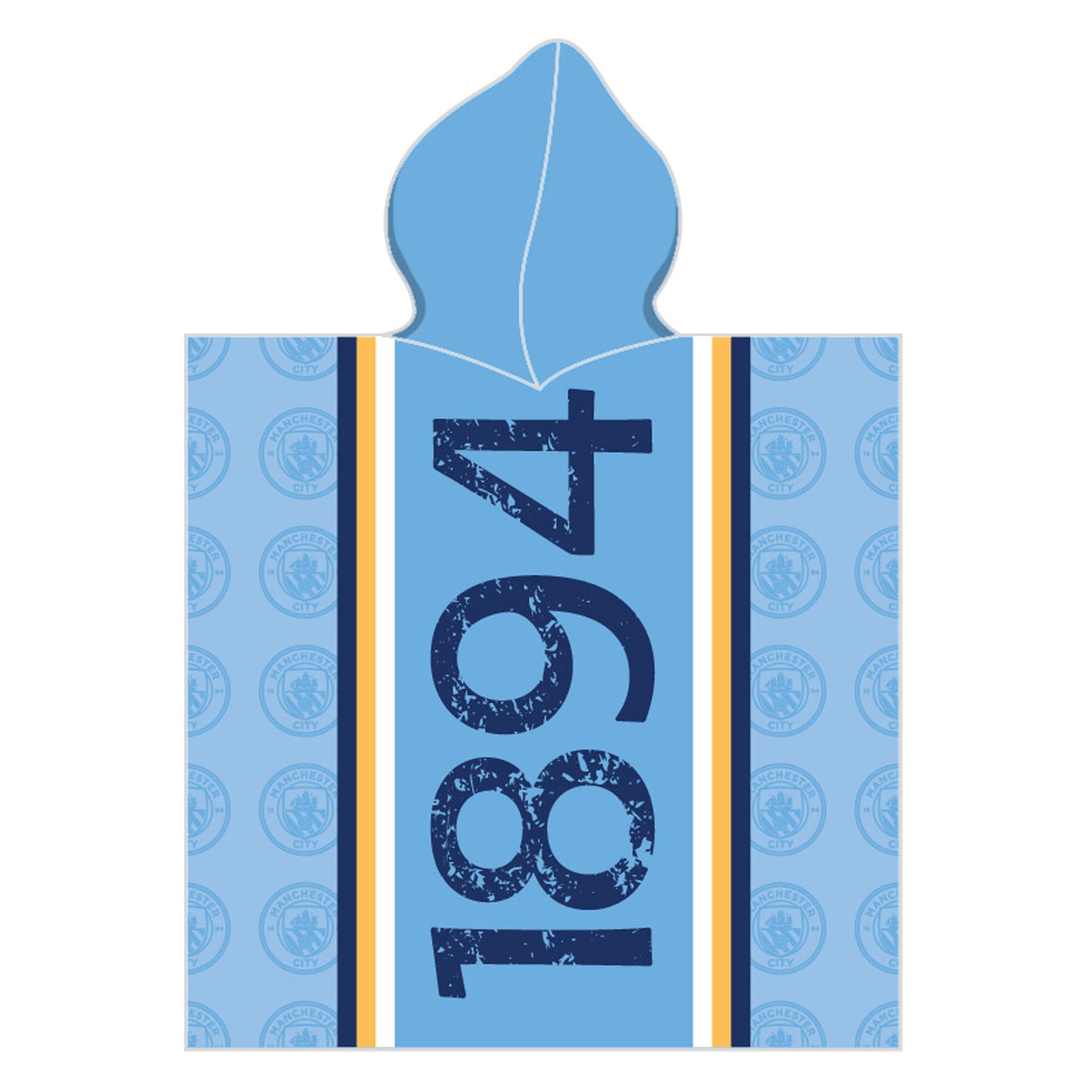 Manchester City Poncho de bain à capuche pour enfant avec logo - Bleu - 60 x 120 cm - 100 % coton - Qualité velours - Peignoir de bain - Paréo - Serviette de bain - Serviette de bain - Serviette de