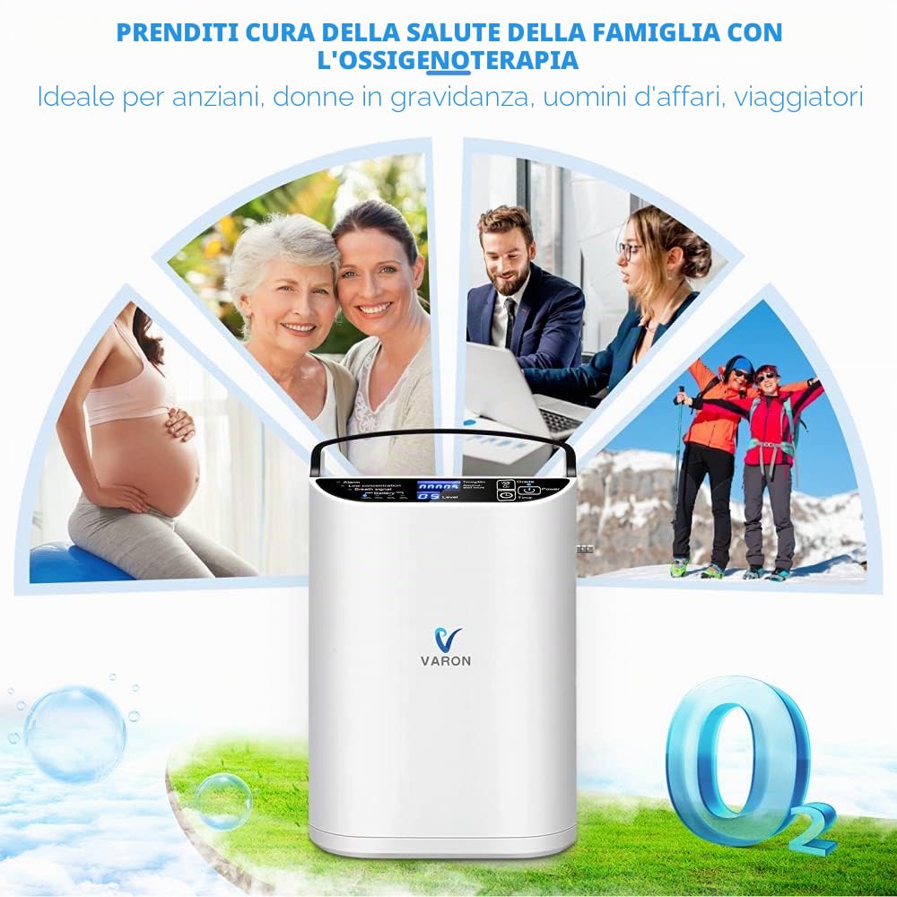 Concentratore di ossigeno portatile, Concentratore di ossigeno portatile 93% ± 3%, flusso regolabile (1-5 velocità), macchina di ossigeno pulsato per casa, viaggi ed esterni (2,95 kg)