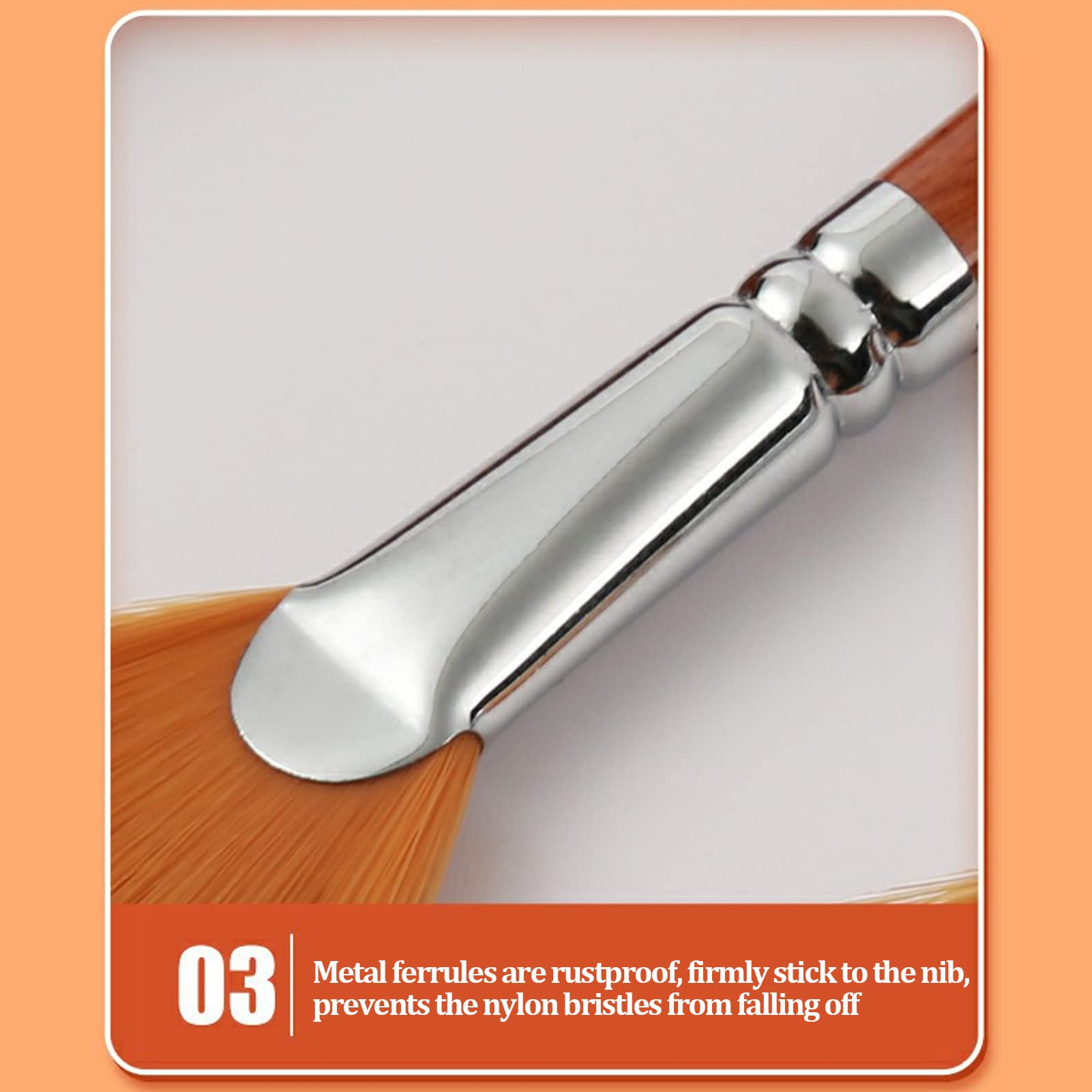 Set Di 9 Pennelli A Ventaglio In Nylon – Manico Lungo In Legno Di Faggio – Per Acrilico, Acquerello E Pittura Digitale – Numeri Da #0 A #16 - 3