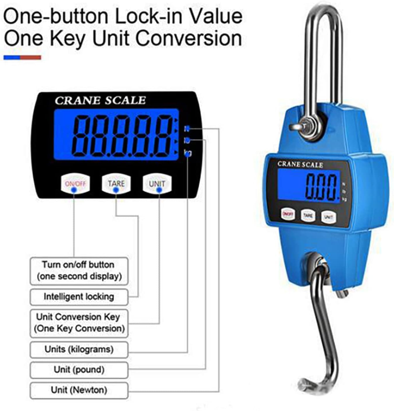 Digitale Kranwaage, 300KG 660lbs Elektronische Hängewaage, Industrie Hängende Waage mit präzisem Sensor, Mini tragbare LCD Waage mit Haken, Zugwaage Wildwaage Digital für Jagd, Bauernhof, Fabrik
