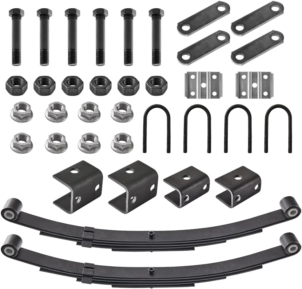 RV MURTS 2pcs 4 Leaf Trailer Axle Springs Tandem Suspension Kit for 3500lb Camper Axle Wheel with U-Bolt, Hanger and Shackle Kit, Boat Trailer Spindle Parts & Accessories, Durable