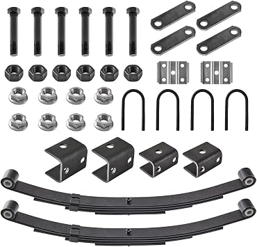 RV MURTS 2pcs 4 Leaf Trailer Spring Kit, 3500lb Single Axle Tandem Suspension, 1750lb Capacity Double Eyes Leaf Springs, U-Bolt, Hanger and Shackle Kit for Cargo, Boat Trailer Parts Replacement.