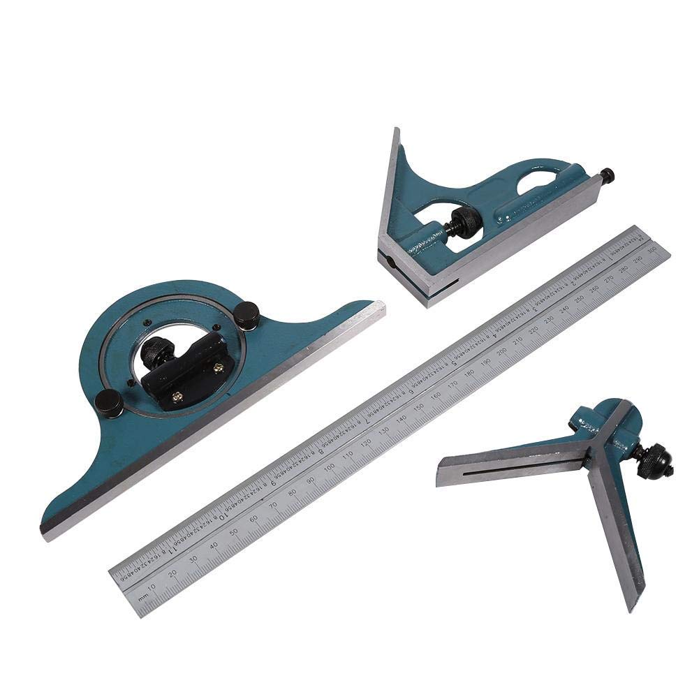 Regla combinada de ángulo de acero inoxidable de 300 mm + transportador de 180º + trazador + pernos de bloqueo reversibles, adecuados para medir, marcar y colocar