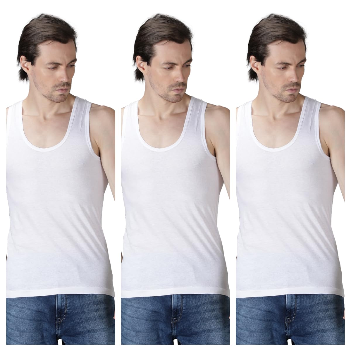 Mens Cotton Vest | Pack of 3 | 100% Pure Cotton White Round Neck Sleeveless Innerwear | Soft, Breathable & Lightweight Tank Tops for Gym, Office, All-Day Comfort-image-13