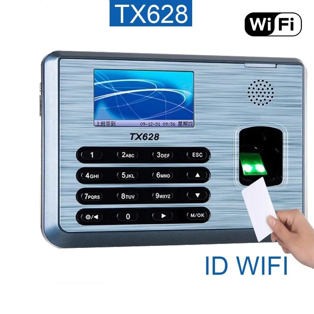 Reloj de control horario, Máquina de control asistencia TX628 Servidor web TCP/IP Registro tiempo con huellas dactilares Opcional para pequeñas empresas(Basic function,1)