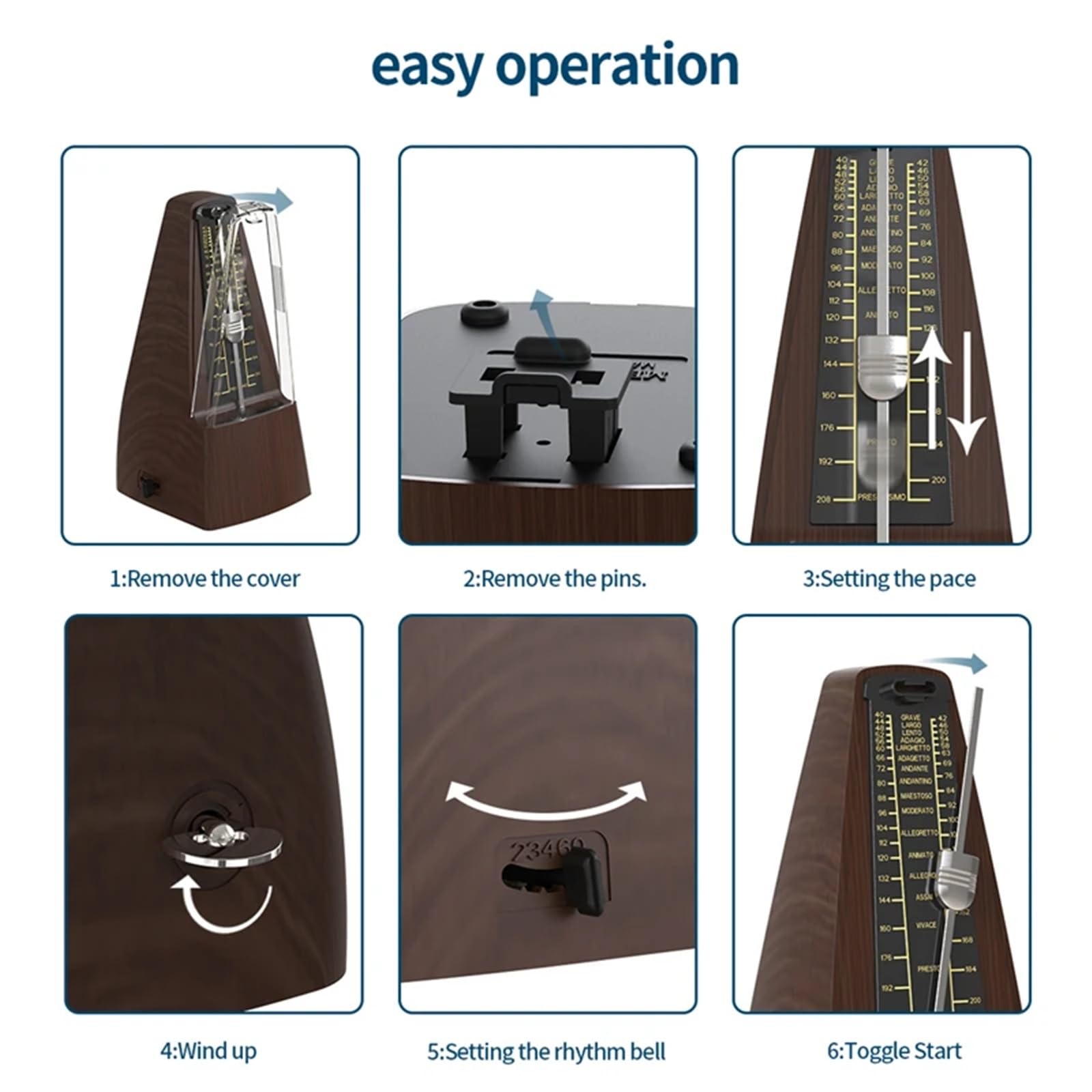 Mechanische Metronome for Klavier, Gitarre, Violine, Bass, Trommel und andere Musikinstrumente, lauter Ton(Brown)