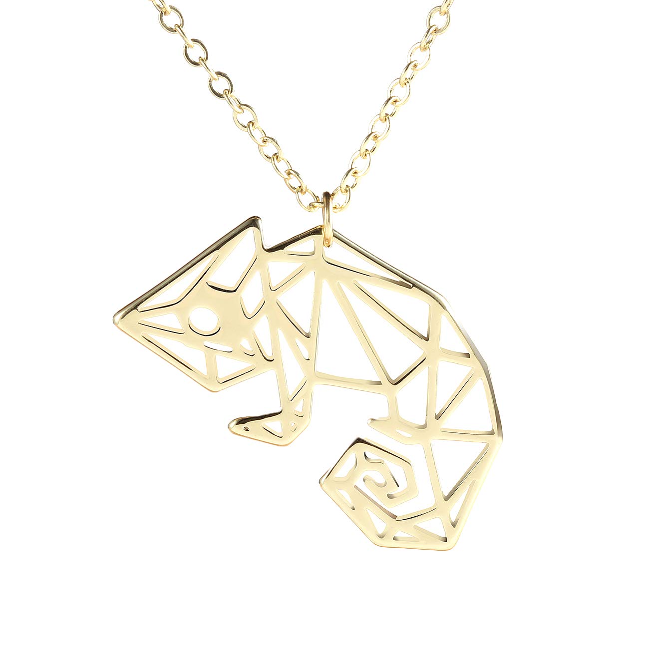 NOUMANDA Minimalist Origami Lizard Chameleon Necklace Geometric Hollow Animal Pendant