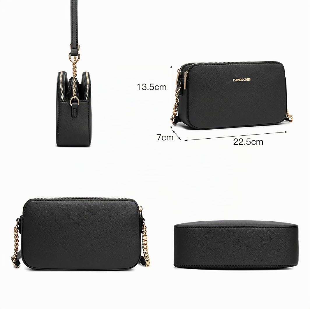David Jones - Damen Kleine Umhängetasche - Crossbody Bag PU Leder - Reißverschluss Tasche mit 3 Fächern - Elegante starre Handtasche Stilvolle Abendtasche - Schultertasche Alltag Modisch