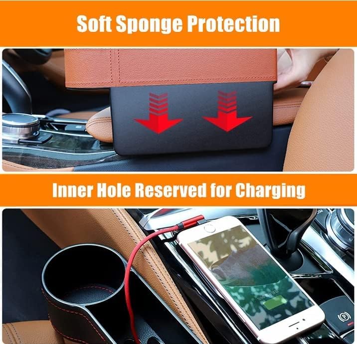2Pse Multifunctionele Autostoel Gap Filler Autostoel Gap Filler Lederen Auto Stoel Opbergdoos,Zijzak met Usb oplaadgat voor Mobiele Telefoons,Portemonnee,Kaarten,Munten,Drank bekers