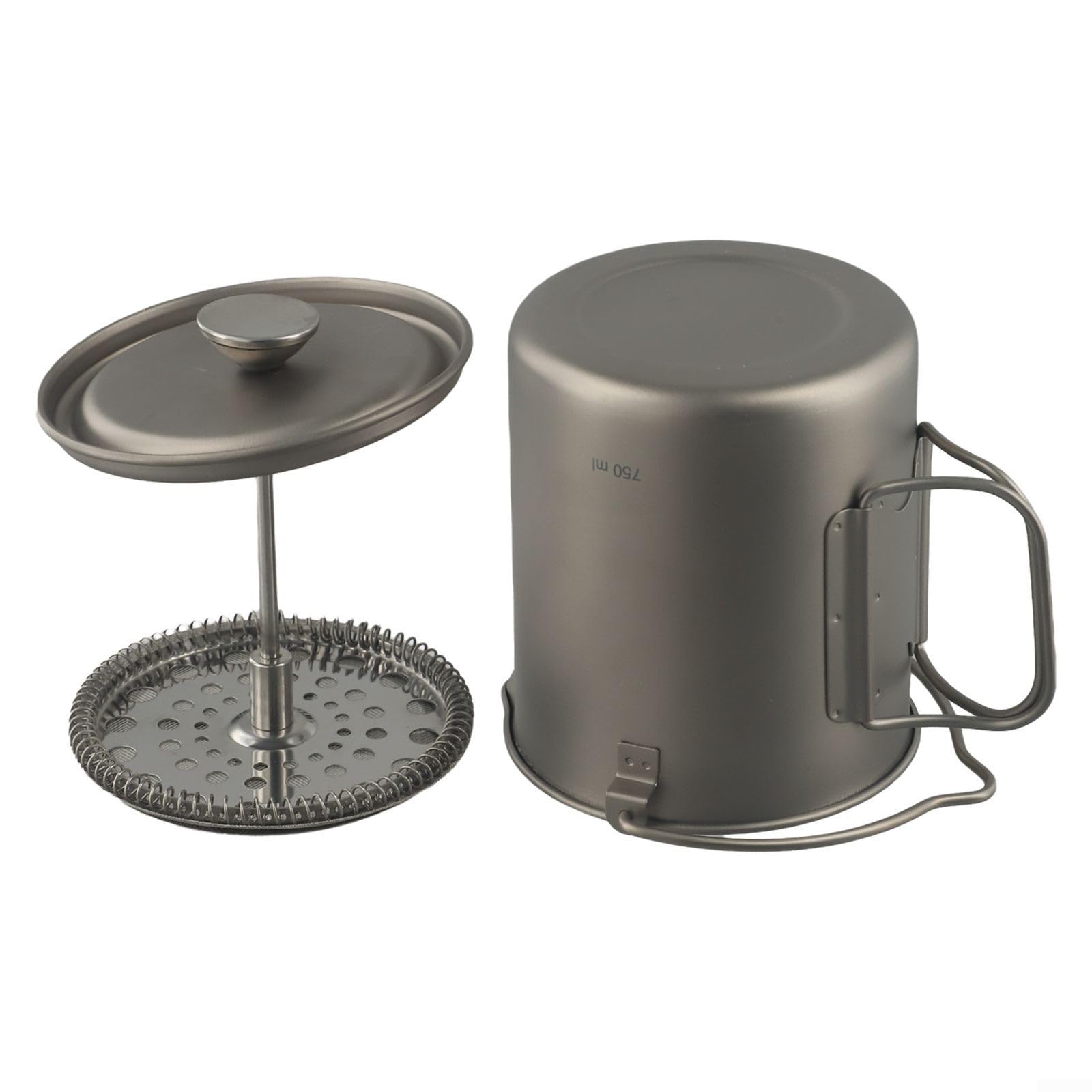 Prensa de café portátil de 750 ml para prensa francesa al aire libre, cafetera manual compacta con filtro de malla fina, ideal para acampar y senderismo, olla gris de 3.7 x 4.3 pulgadas