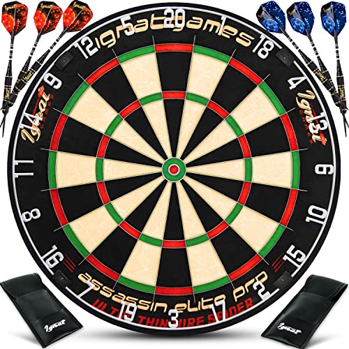 IgnatGames Kit Professionnel de fléchettes avec Cible - Cible de Tournoi en CRIN/Sisal avec Panneau Complet sans agrafes en Fil Ultra Fin + 6 fléchettes à Pointe en Acier + Ruban à mesurer Cover
