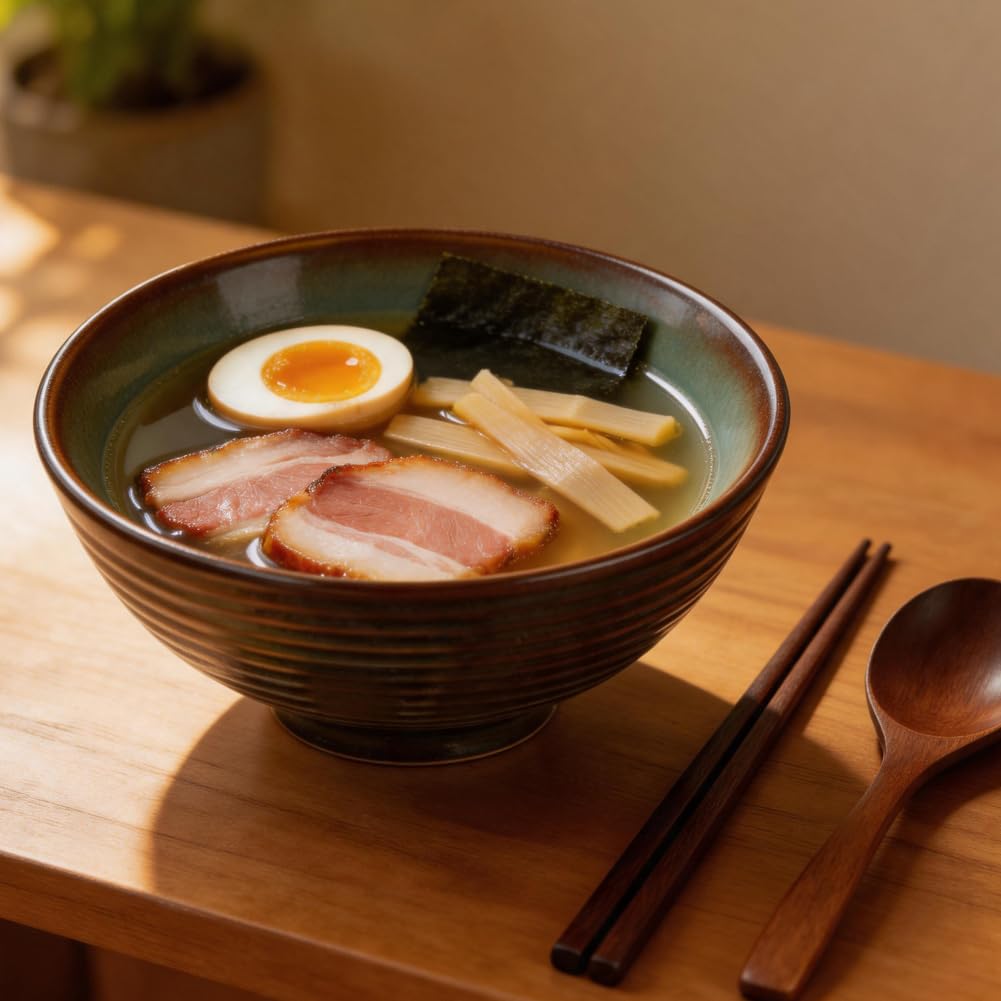 Set di 2 ciotole per ramen in ceramica, 1200 ml, con bacchette e cucchiai, ciotola grande per ramen zuppe, pasta, insalata di frutta (turchese retrò)