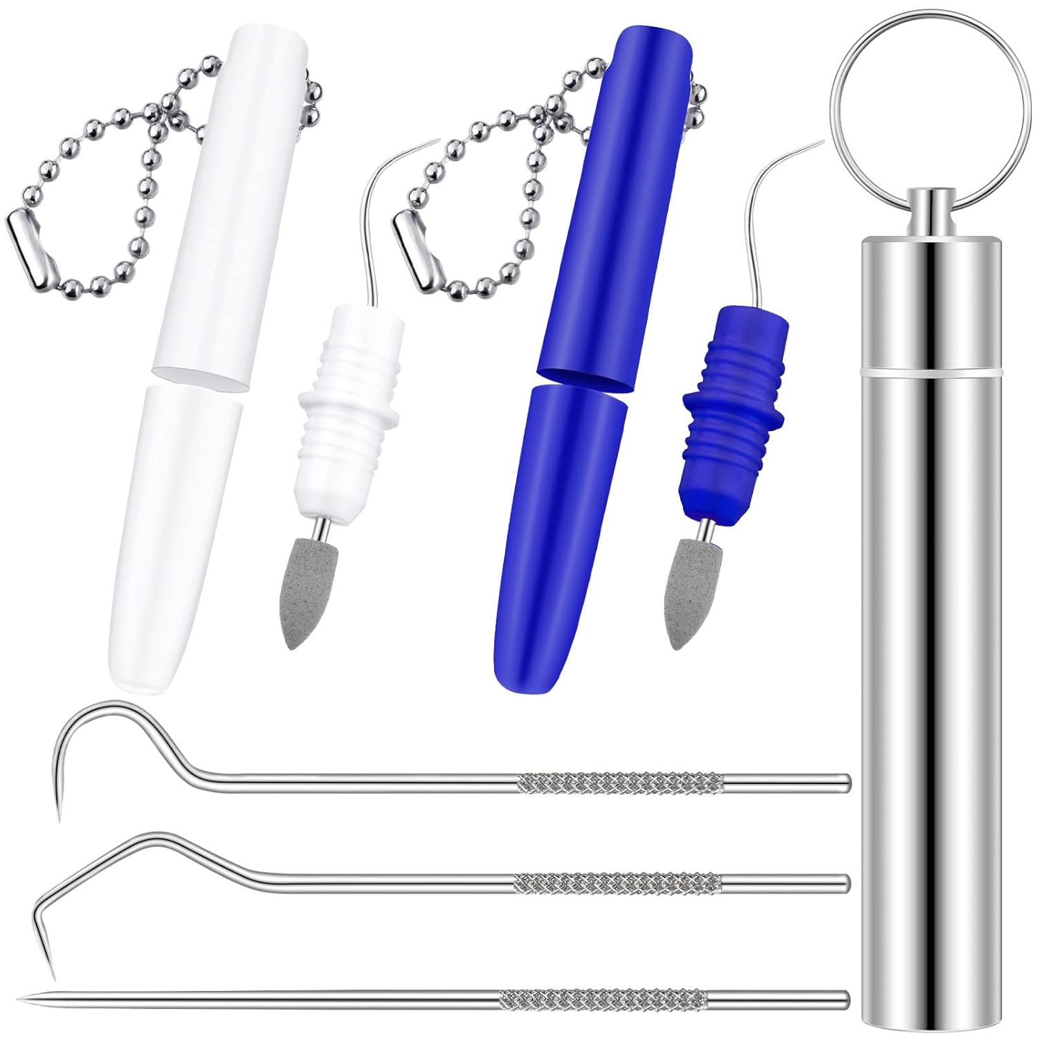 Honeydak 5 Pieces Dental Tools Travel Dental Pick Metal Tooth Scraper Professional Stainless Steel Teeth Cleaning Tools with