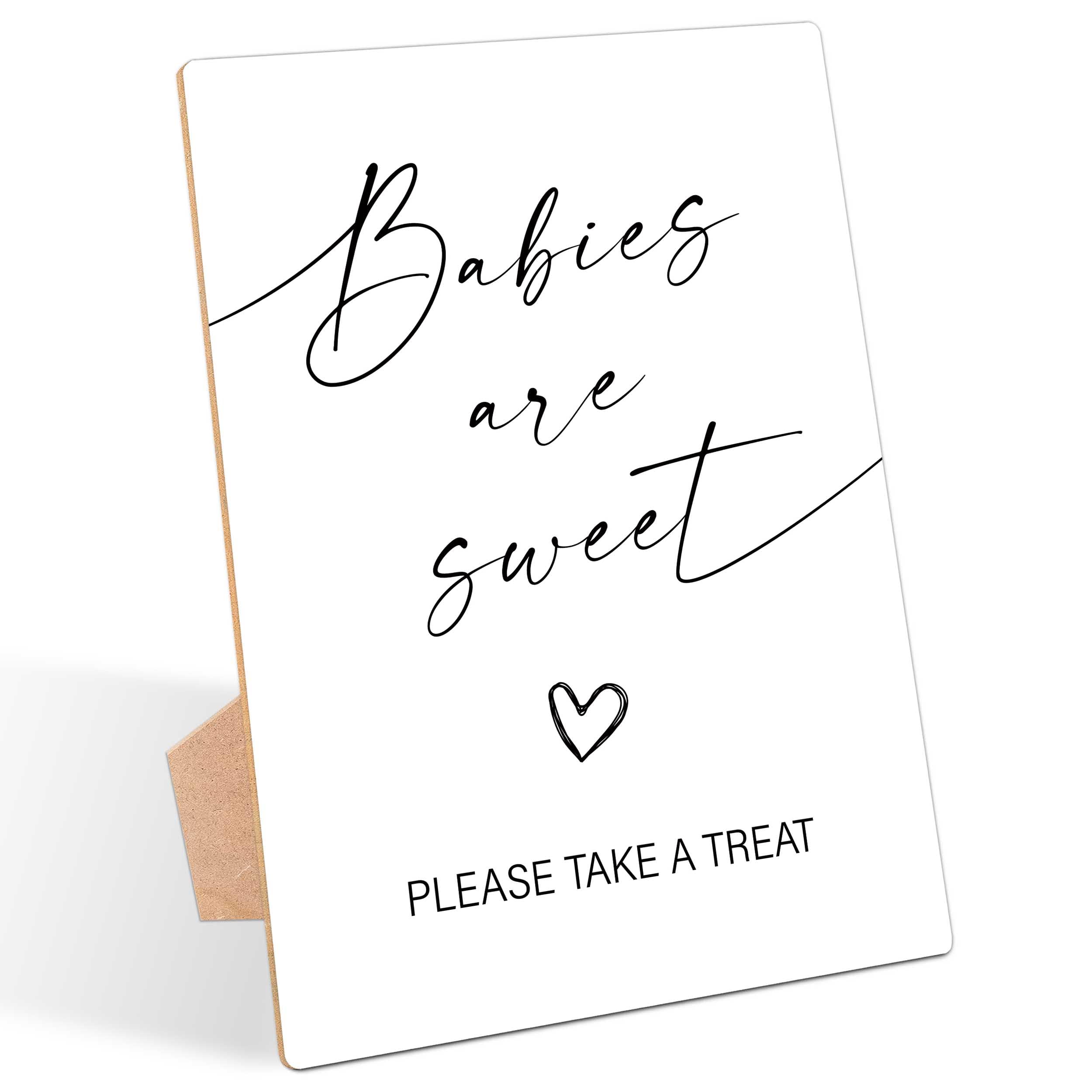 Minimalistyczny znak na stolik na baby shower, 'Babies Are Sweet Please Take a Treat', 1 drewniany znak stołowy ze stojakiem, nowoczesne artykuły na baby shower, dekoracje imprezowe ujawniające płeć