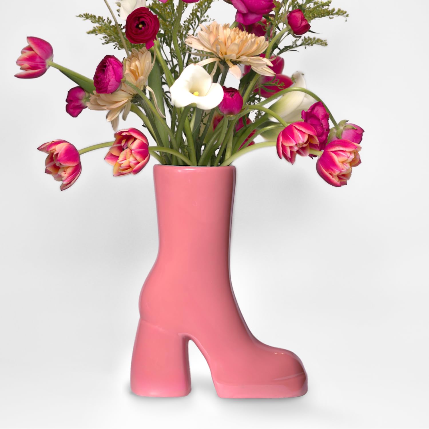 Iridescent Pink Boot Vase, Maximalist Decor Ceramic Flower Vase, Pink Room Decor for Office, Bedroom & Living Room, Aesthetic Room Decor for Desk, Shelf, Table, Bar & Vanity