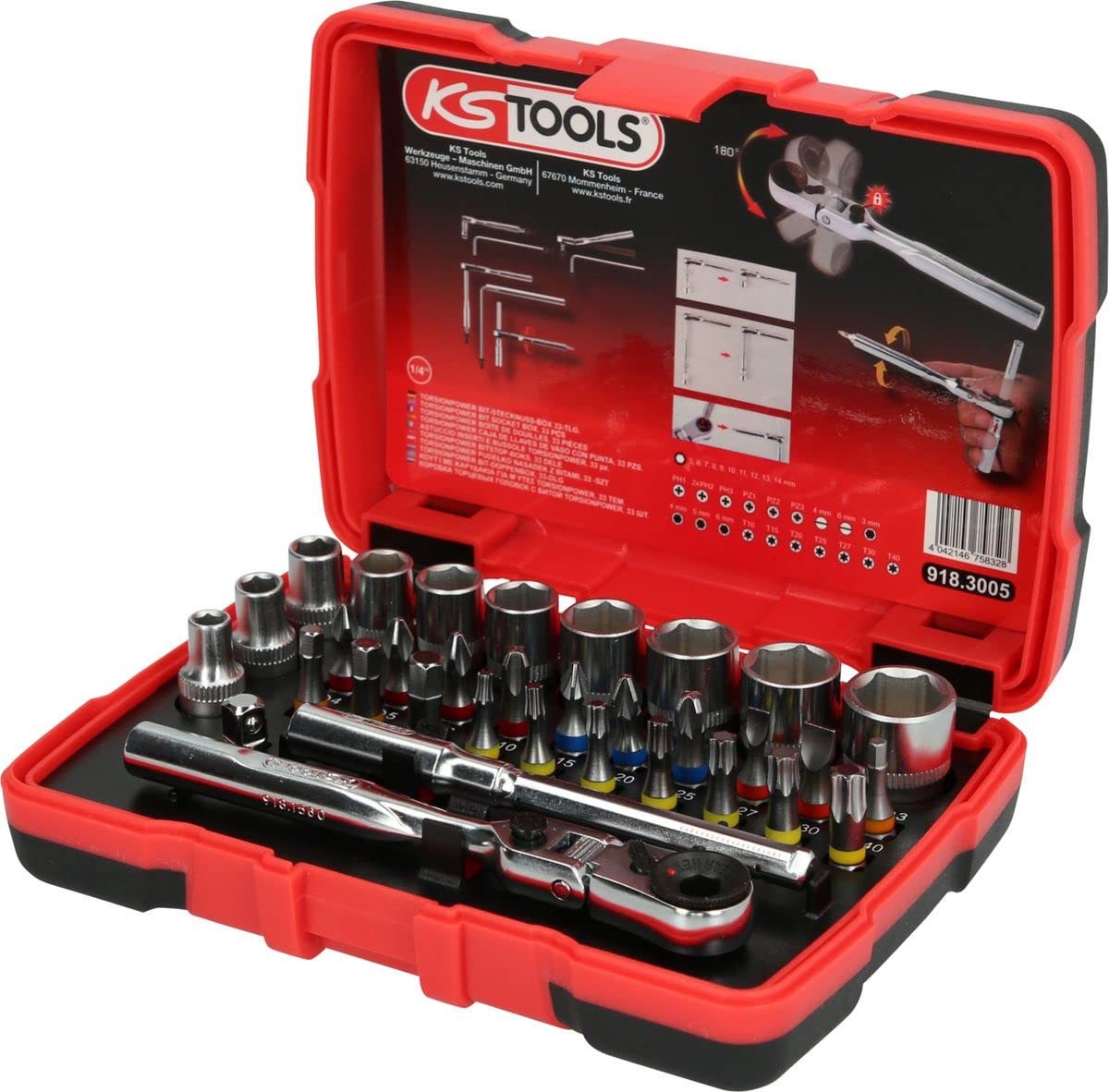 KS Tools 918.3005 Caja de llaves de vaso con punta de 1/4" TORSIONpower, 33 pzs