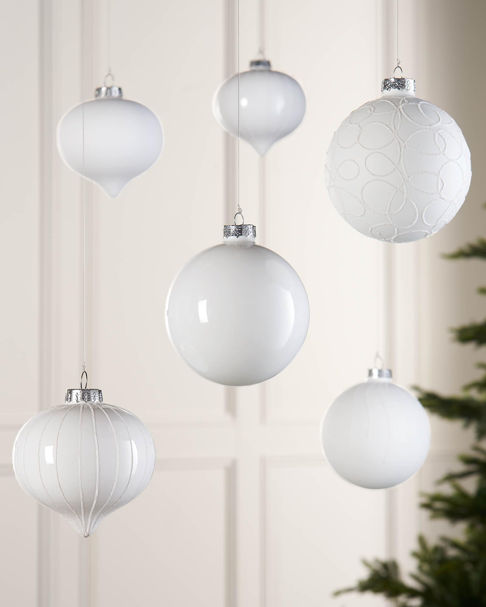 White Glass Baubles