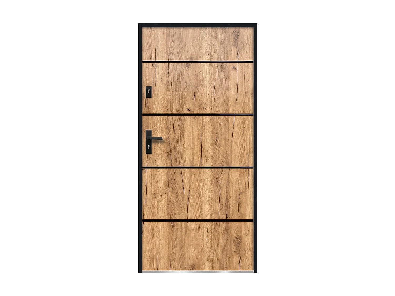 Venta-unica - Puerta de entrada de acero y inox Alt. 207 x Ancho 100 cm efecto roble - abre a la derecha - NAXARA