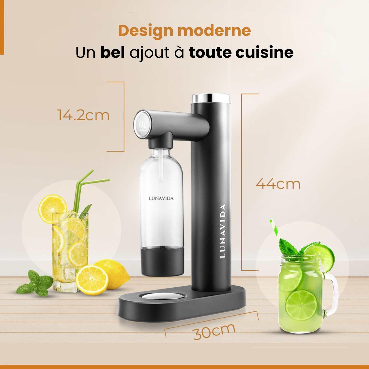 LunaVida Machine à Soda, Appareil à Eau Pétillante, Couleur Noir
