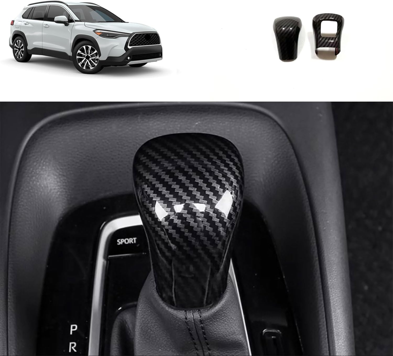 Gear Shift knob Cover Compatible with Toyota Corolla Cross 2026 2025-2022 Center Console Shifter Trim Automatic Transmission Decoration Interior Car Accessories ABS 2PC(Carbon Fiber Style,A)