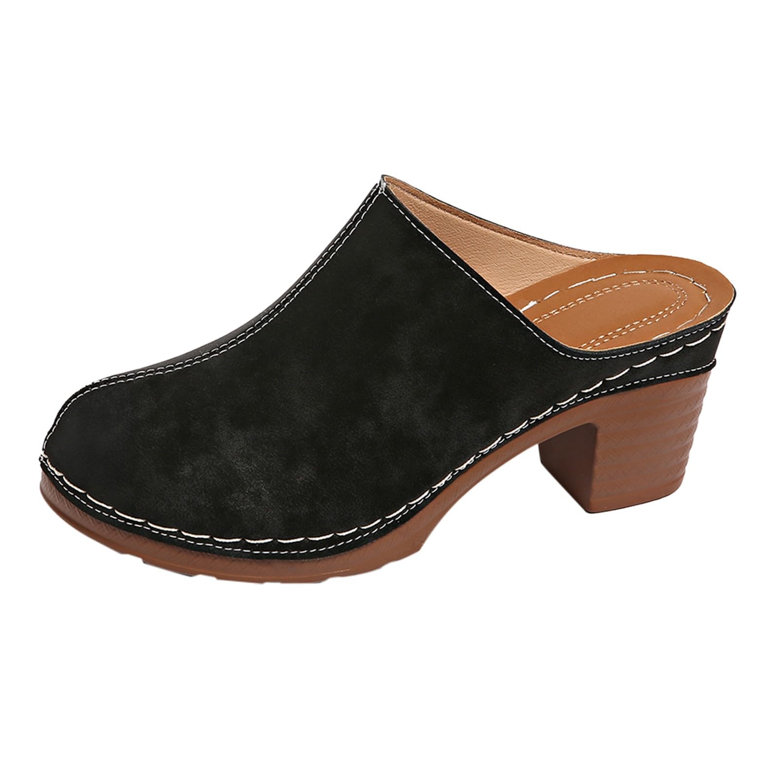 Generico Elegante Damen-Sandalen mit niedrigem Absatz – Damen-Sandalen vorne und offen hinten aus Wildleder, Vintage-Stil, große Schuhe und Plateauschuhe, elegant, leicht zu tragen, für den