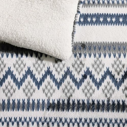 Image of Eddie Bauer - Twin Comforter Set, Reversible Plush Bedding with Matching Sham, Dorm Essentials, Oeko-Tex Certified (Shelton Fair Isle Navy)