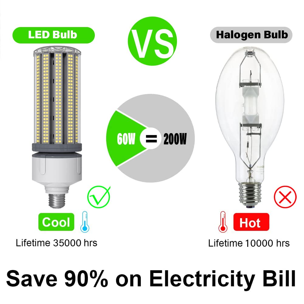 Lampadina LED A Mais Equivalente A 200 W, Attacco E39/E40, Luce Diurna 5000 K, 60 W, 7800 Lm, Lampadine LED per Grandi Superfici, per Interni Ed Esterni, Garage, Magazzini, Illumi，E40