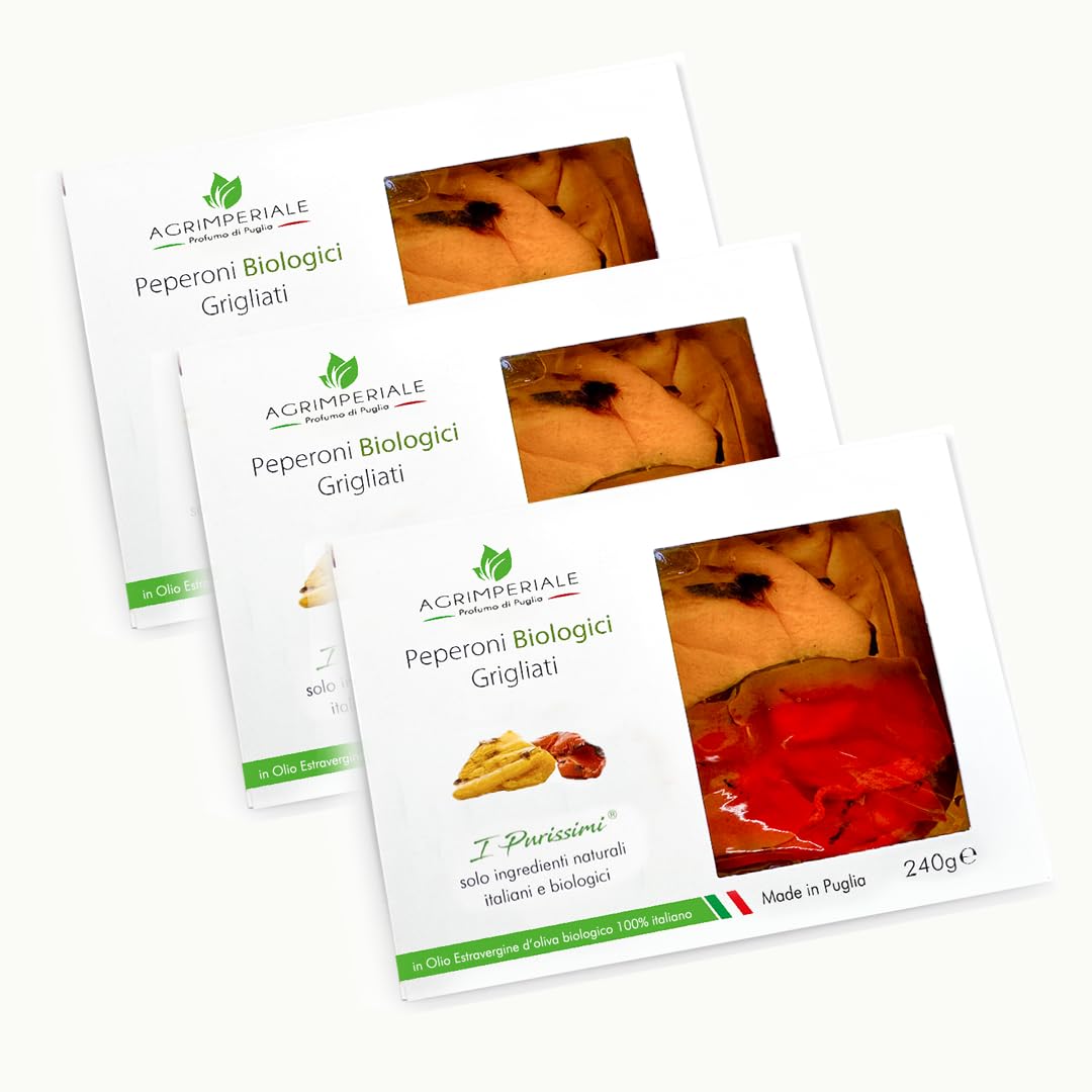 Peperoni Pugliesi Biologici Grigliati 3 pz 240 g - Linea "I Purissimi", solo ingredienti Biologici, Naturali e Italiani.