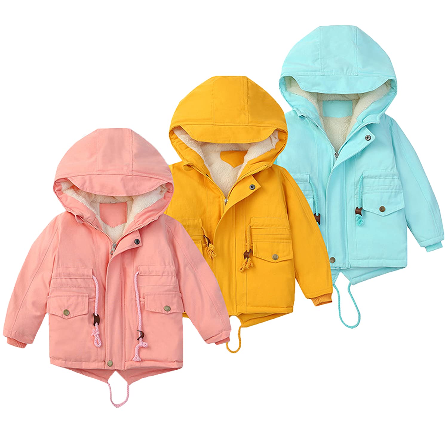 Easygou 2-8 Years Toddler Boys Winter Down Jacket Coats Kids Baby Warm Faux Fur Hooded Denim Jacket Windproof Fleece Thicken Snowsuit Zip Outwear