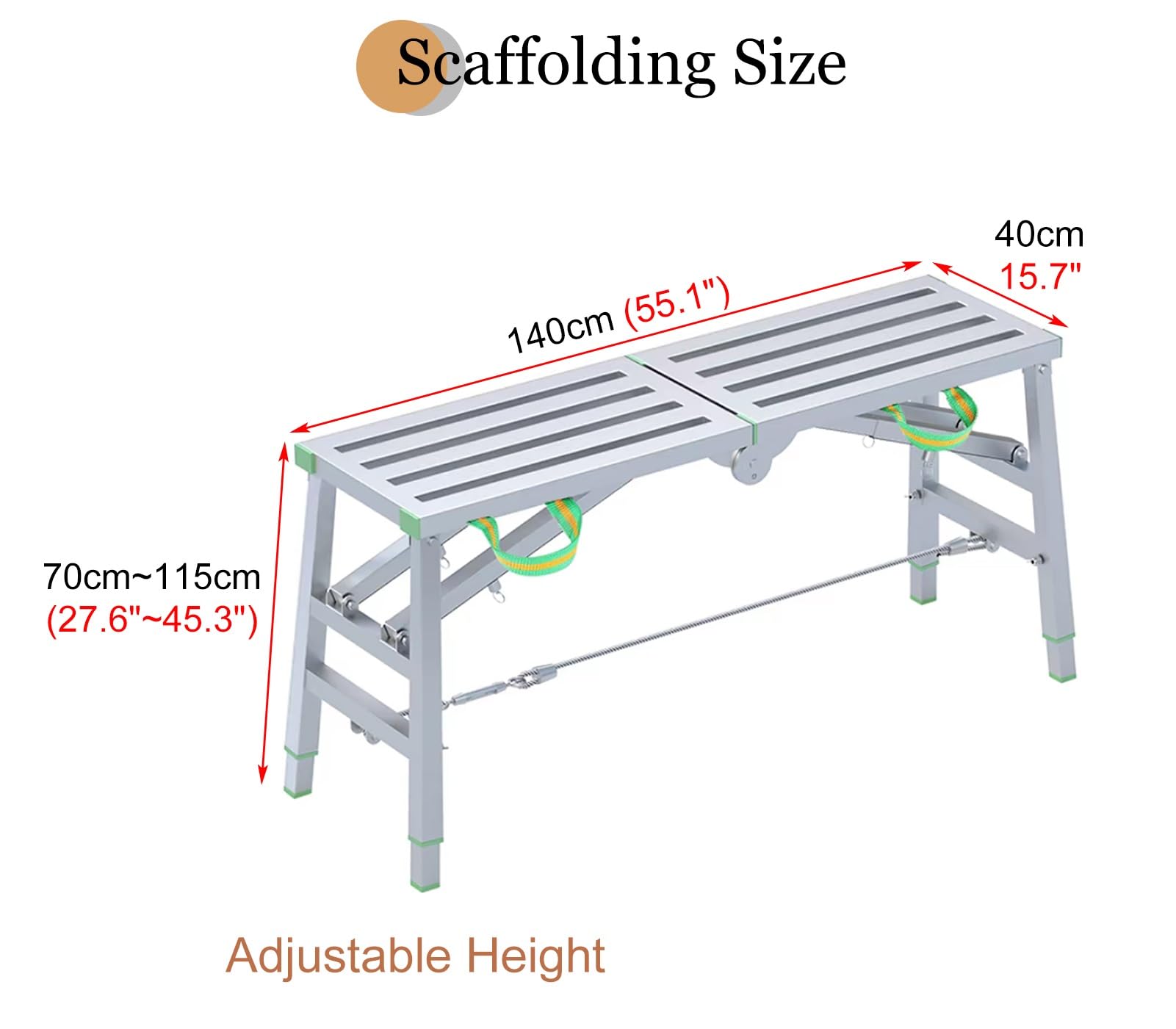 Andamio de Plataforma de Trabajo Alto con Escalera para Lavado de Autos Andamio de Acero galvanizado Ajustable con Patas y Tablas estables Ideal para grafitis en Paredes de mampostería 1,4 m