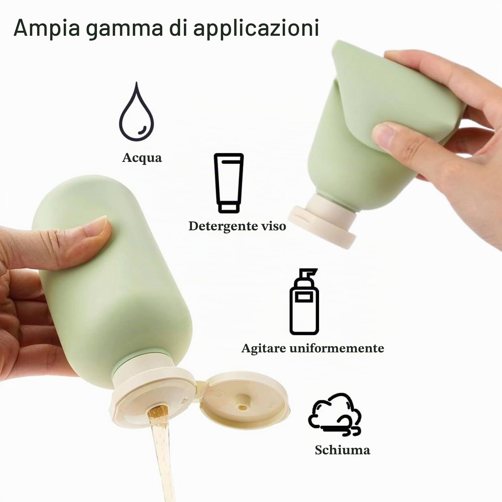 Bottiglie da Viaggio per Shampoo 200ml 2 pezzi con erogatore a pompa e tappo flip, Flaconi da Viaggio Ricaricabili per Articoli da Toeletta, antiperdita per shampoo, bagnoschiuma e cosmetici