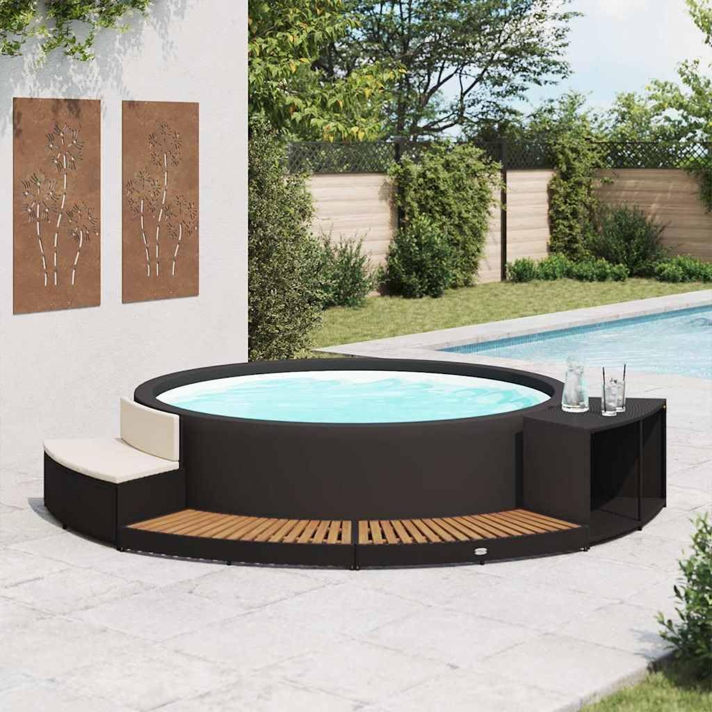Akazienholz Whirlpool Umrandung Witterungsbeständig Verkleidung Poolumrandung Poolverkleidung für Jacuzzi Schwarz Poly Rattan