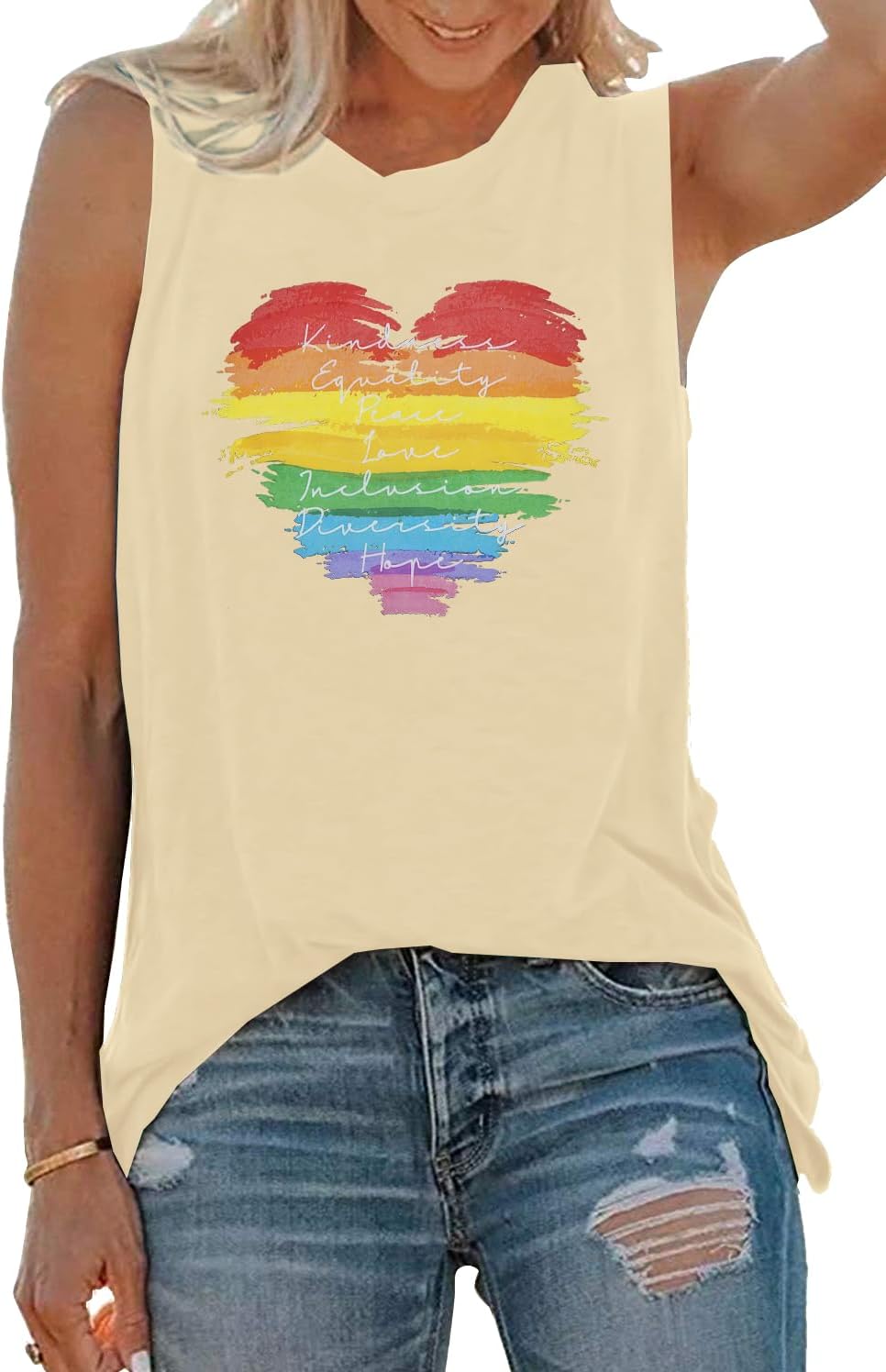 Pride Tank Top for Women Rainbow Graphic Shirt Kindness Equality Peace Love Inclusion Diversity Hope Sleeveless Tops